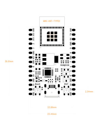ESP32-C3 DevKitM-1 Dimensions